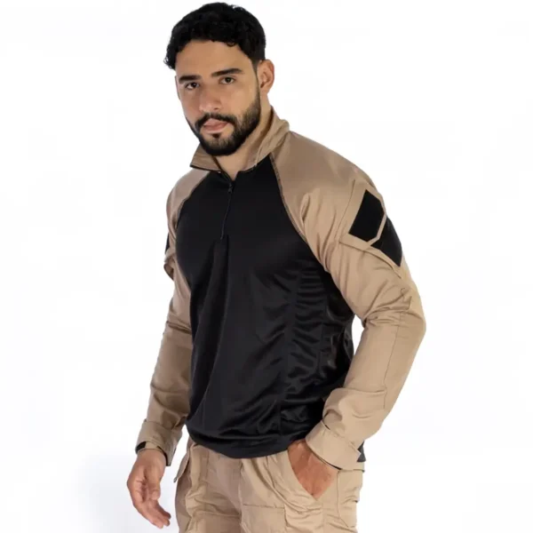 Buzo Táctico Hibrido - pecho negro mangas Caqui